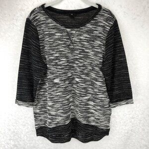 H&M Women’s Black & White Striped Sweater with 3/4 Length Sleeves Size M